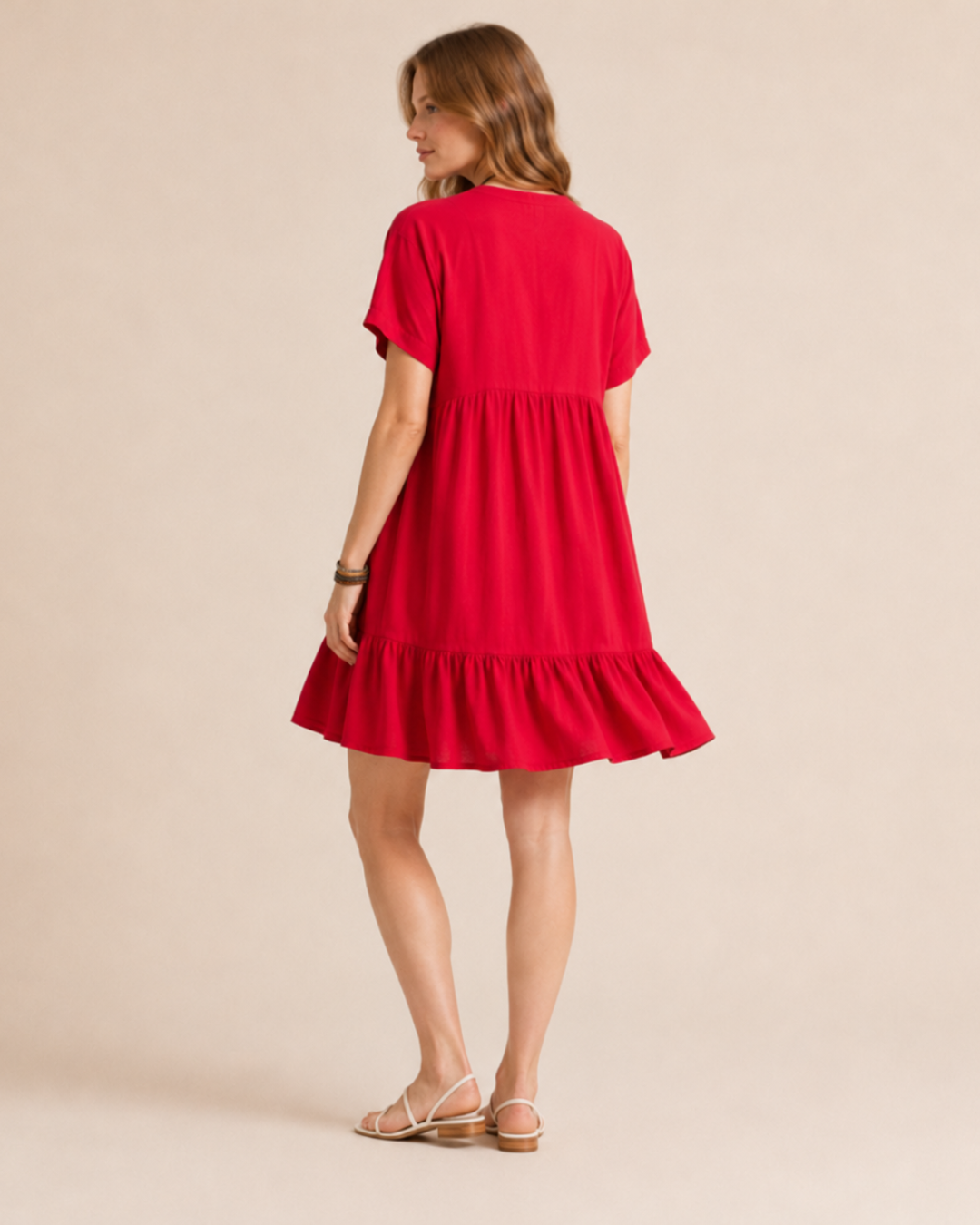 Vestido Corto Fluido con Escote en V