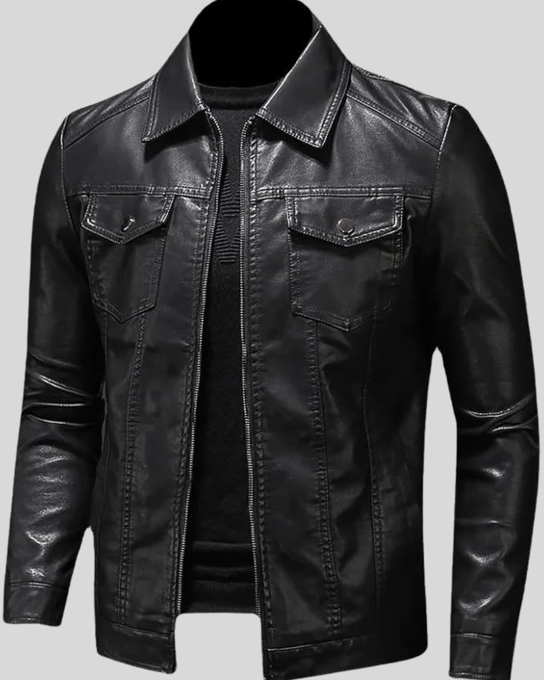 Chaqueta de Piel con Solapa para Hombre