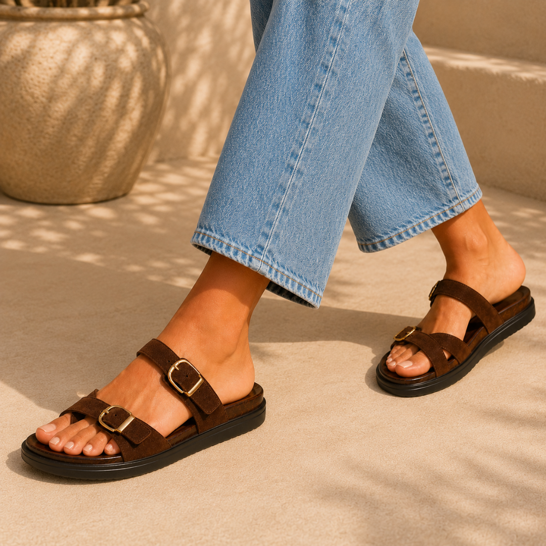 Sandalias Planas con Doble Hebilla y Tira de Dedo®