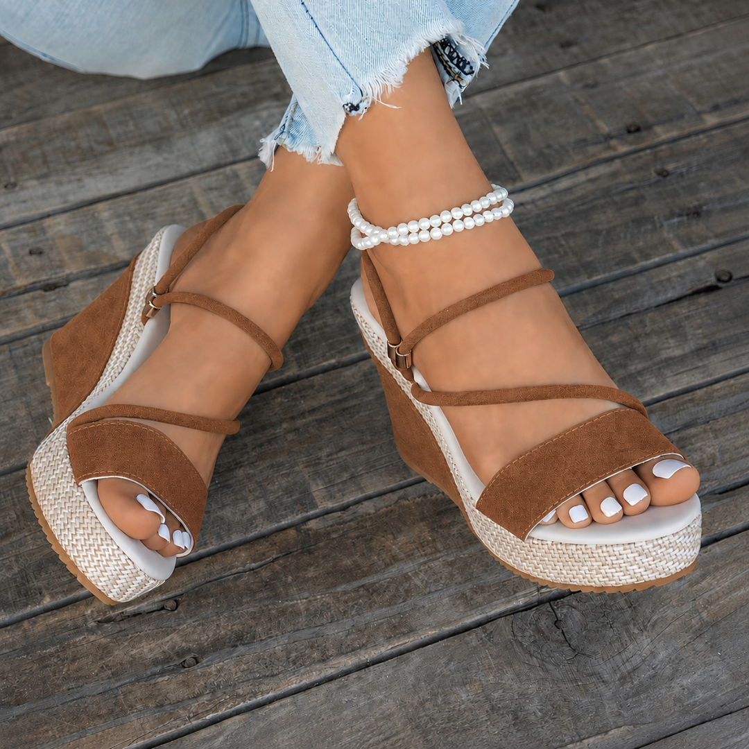 Sandalias de Cuña con Tiras Elásticas y Ajuste Envolvente
