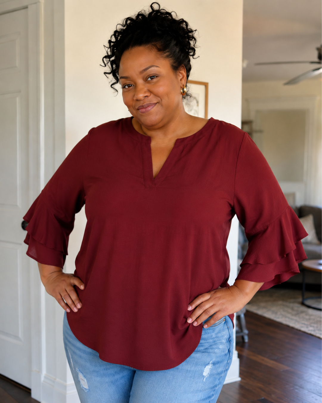 Blusa Fluida de Mujer con Mangas de Volantes