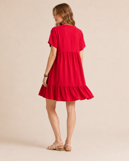 Vestido Corto Fluido con Escote en V