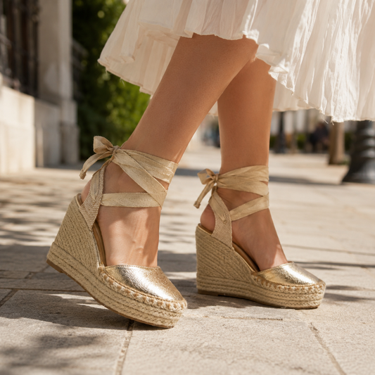 Tacones de Cuña con Lazo en el Tobillo
