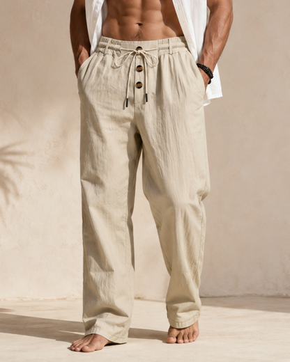 Pantalón de Lino Transpirable de Corte Recto