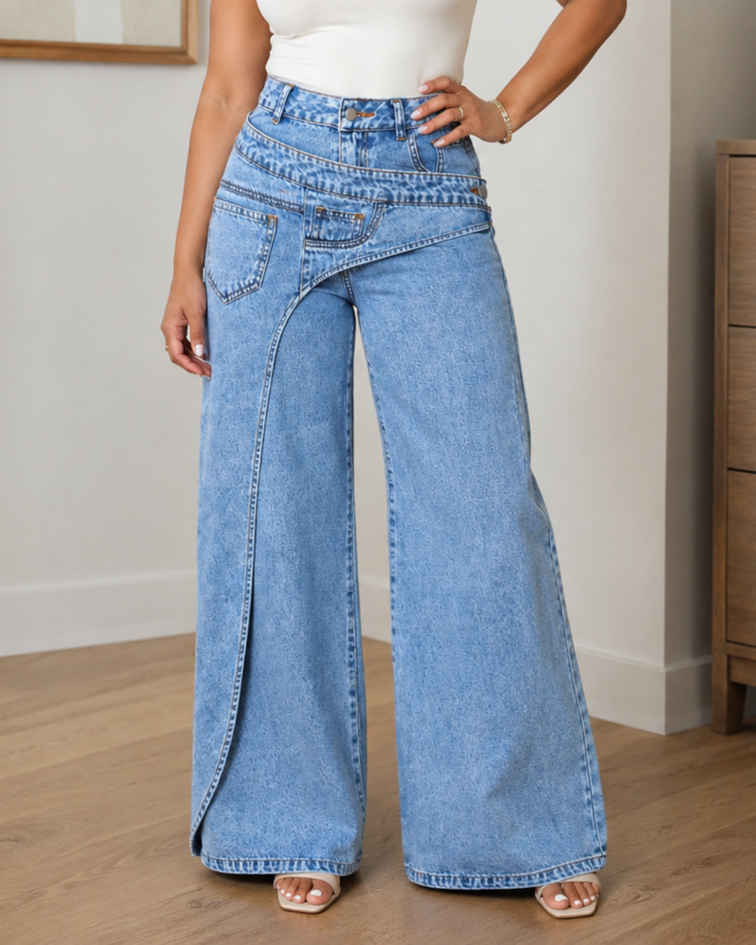 Jeans Wide Leg con Cintura Cruzada