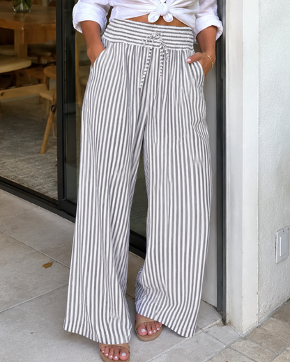 Pantalones a rayas de pierna ancha y cintura ajustable®
