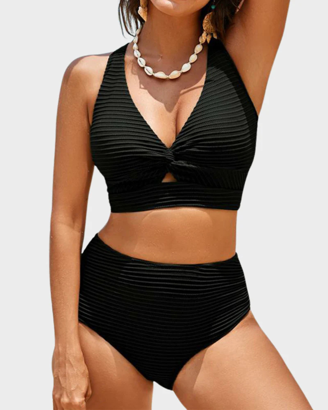 Bikini de talle alto con control de abdomen y nudo delantero para mujer