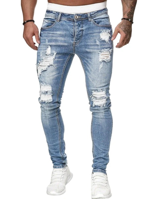 Jeans Skinny con Roturas de Estilo Urbano Para Hombre
