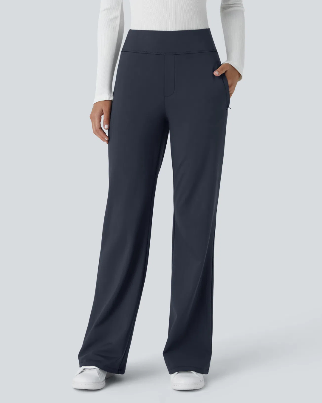 Pantalon de Cintura Alta para Mujer con Bolsillos Laterales con Cremallera