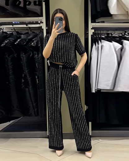 Conjunto casual de dos piezas con pantalones y camisa de manga corta para mujer®