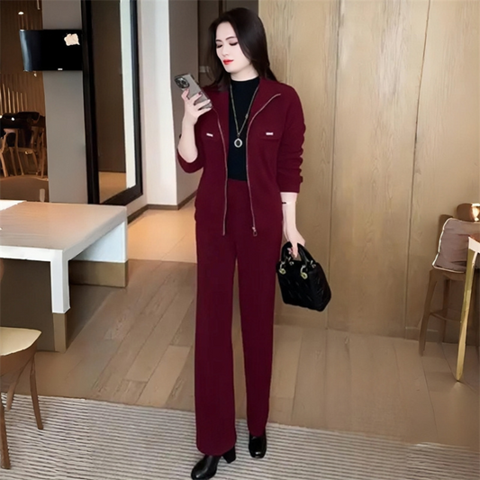 Conjunto de Chaqueta y Pantalón de Abrigo de 2 Piezas para Mujer