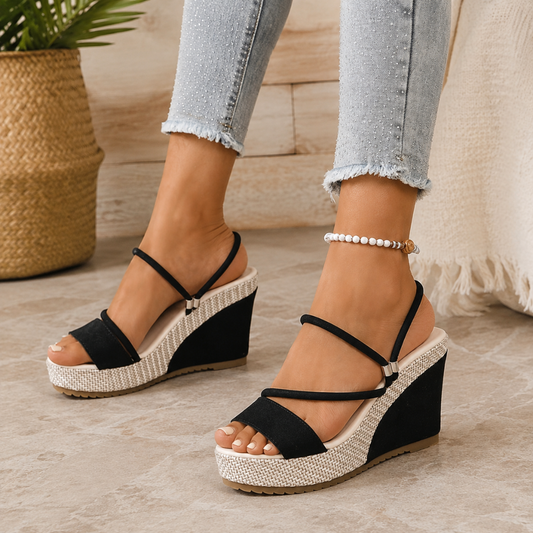 Sandalias de Cuña con Tiras Elásticas y Ajuste Envolvente