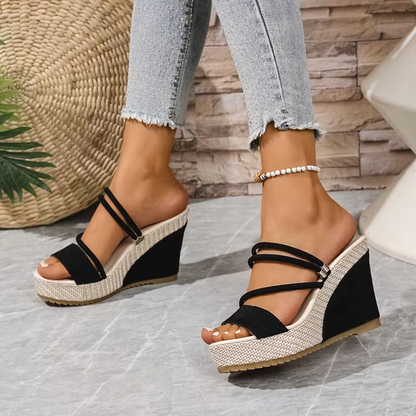 Sandalias de Cuña con Tiras Elásticas y Ajuste Envolvente