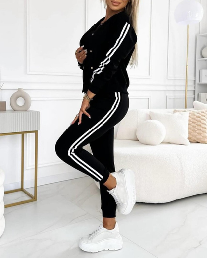 Conjunto de 3 piezas para mujer con detalles de rayas