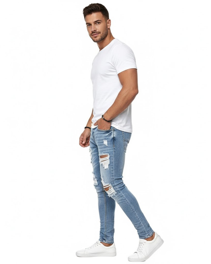Jeans Skinny con Roturas de Estilo Urbano Para Hombre