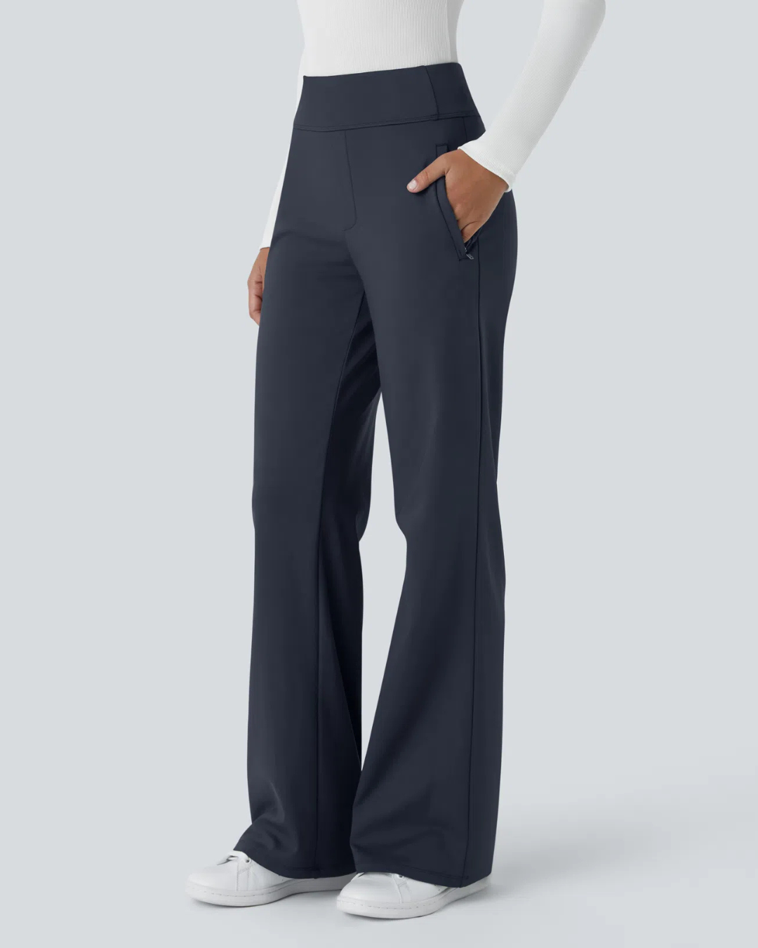 Pantalon de Cintura Alta para Mujer con Bolsillos Laterales con Cremallera