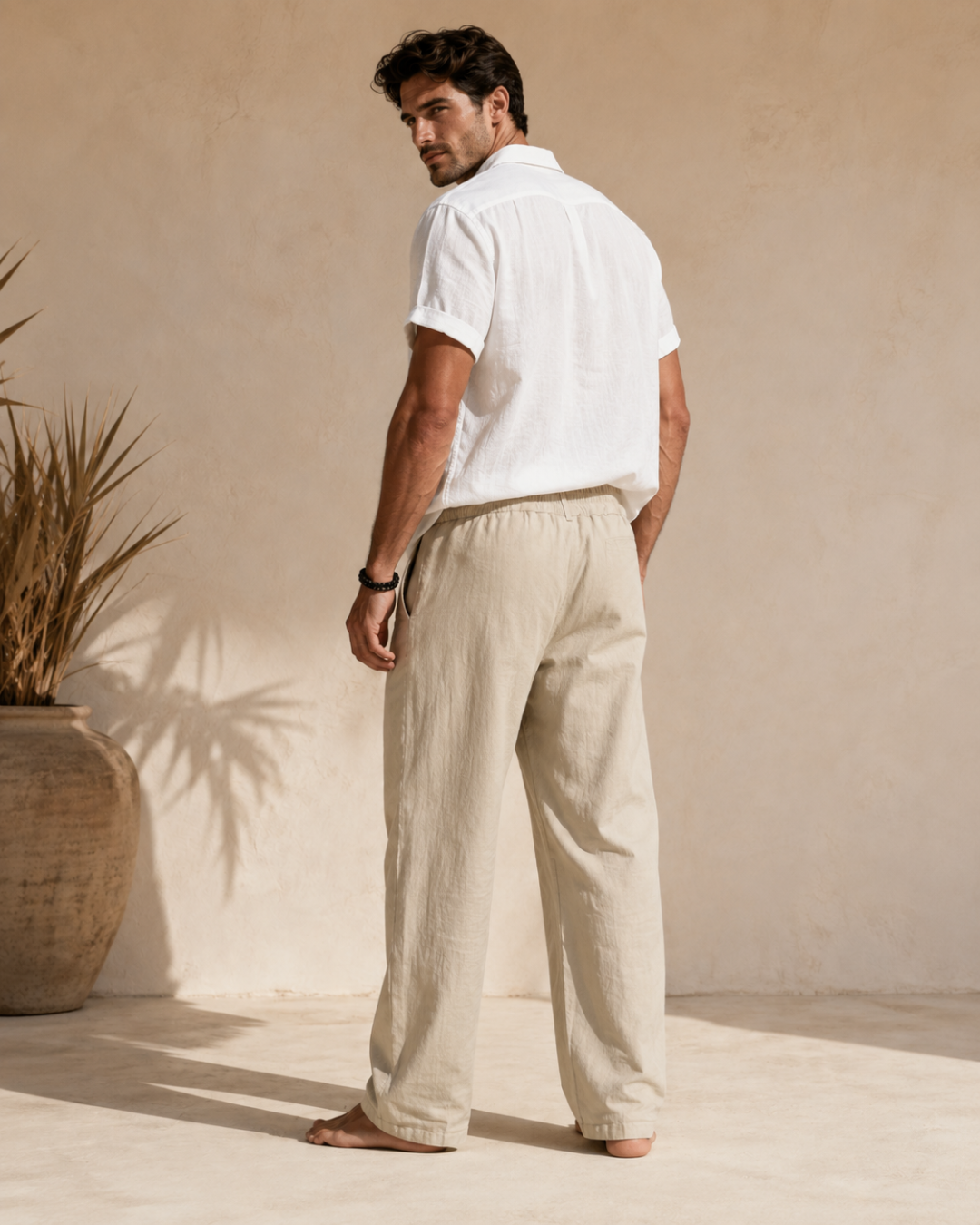 Pantalón de Lino Transpirable de Corte Recto