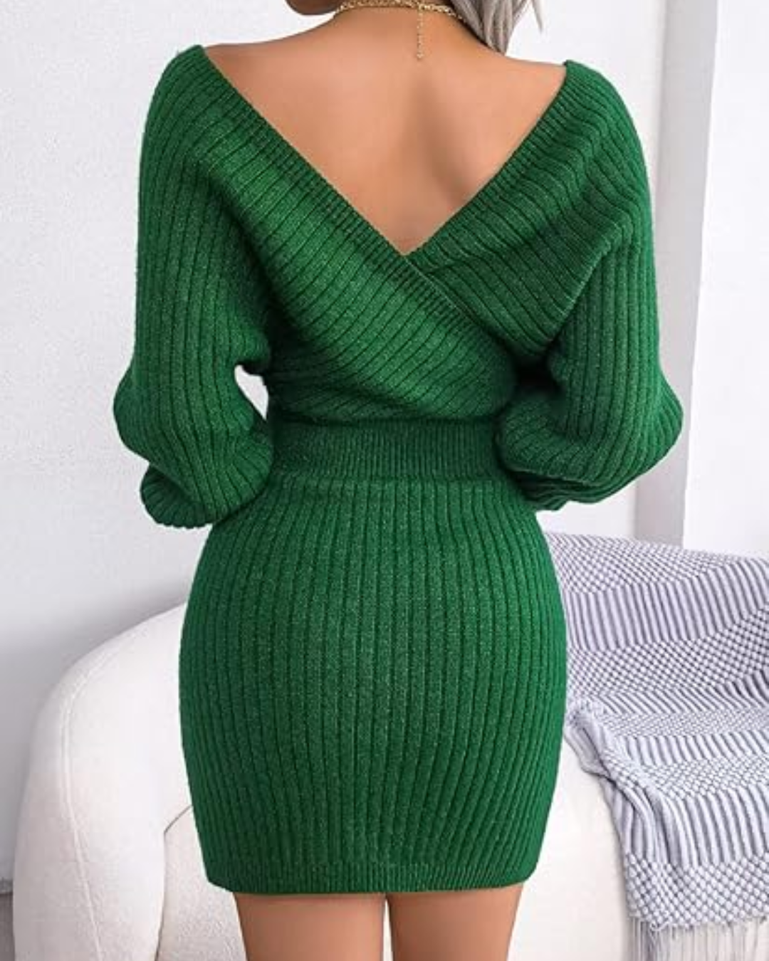Vestido de Punto de Manga Larga con Elegante Escote en V®