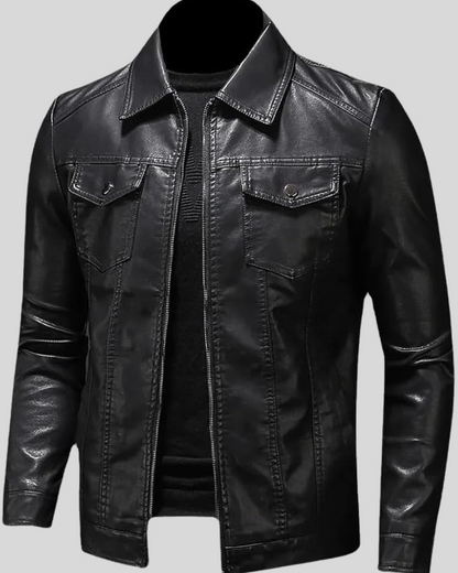 Chaqueta de Piel con Solapa para Hombre