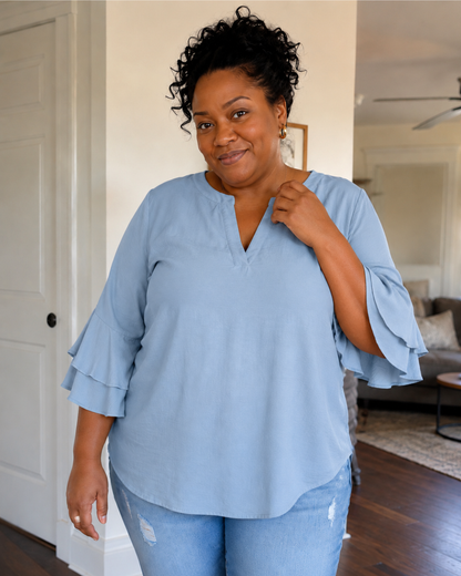 Blusa Fluida de Mujer con Mangas de Volantes
