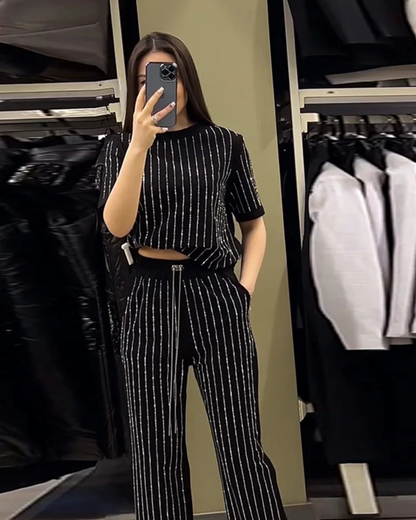 Conjunto casual de dos piezas con pantalones y camisa de manga corta para mujer®
