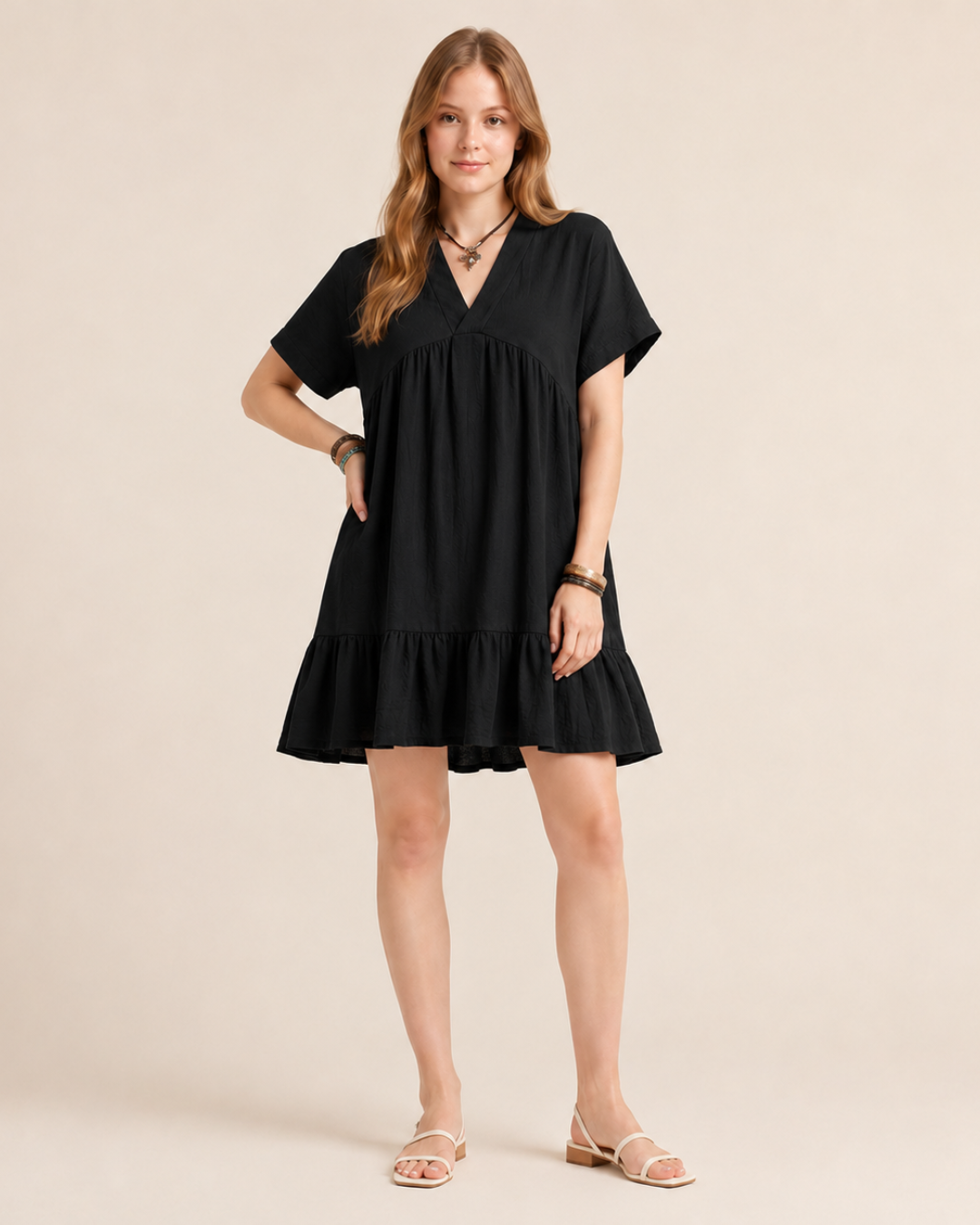 Vestido Corto Fluido con Escote en V