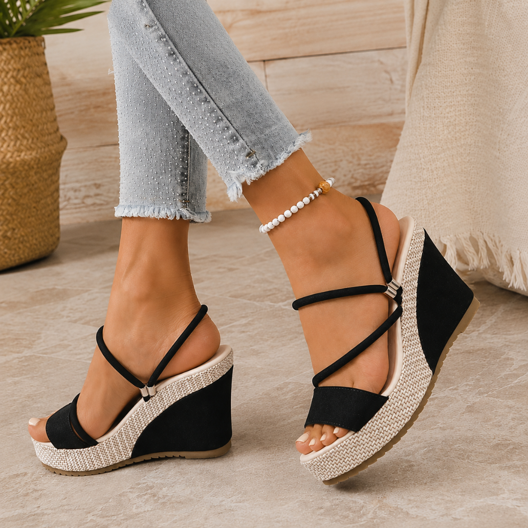 Sandalias de Cuña con Tiras Elásticas y Ajuste Envolvente