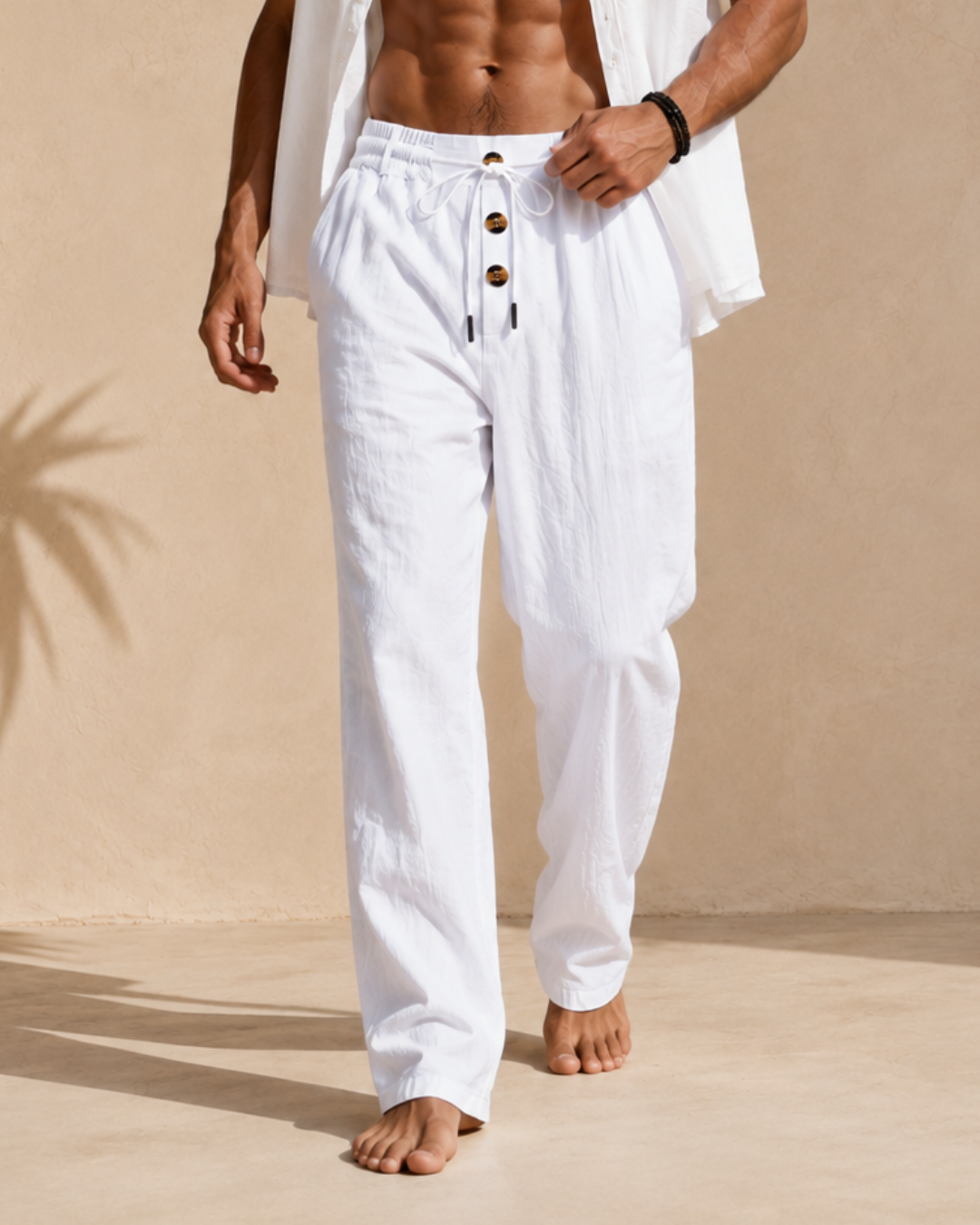 Pantalón de Lino Transpirable de Corte Recto