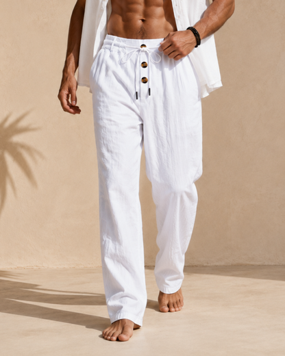 Pantalón de Lino Transpirable de Corte Recto