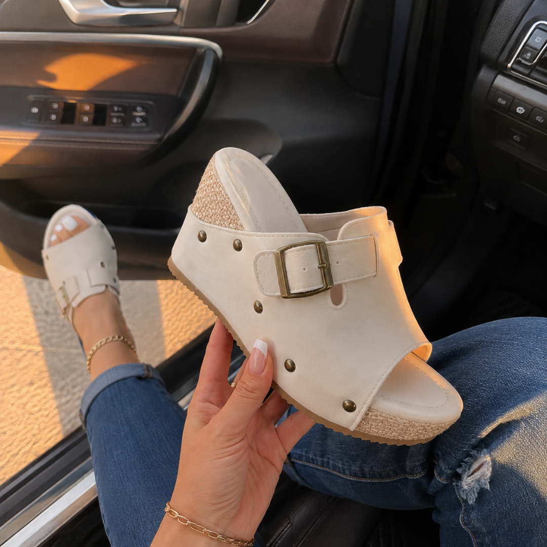 Sandalias de Cuña con Hebilla Ajustable y Plantilla Acolchada