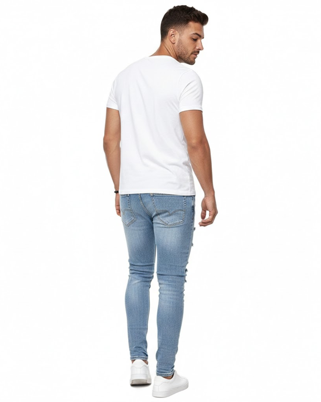 Jeans Skinny con Roturas de Estilo Urbano Para Hombre