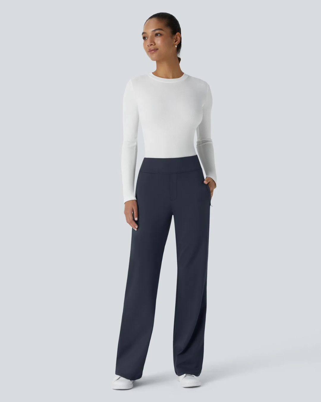 Pantalon de Cintura Alta para Mujer con Bolsillos Laterales con Cremallera