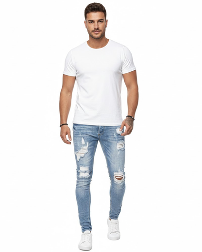 Jeans Skinny con Roturas de Estilo Urbano Para Hombre