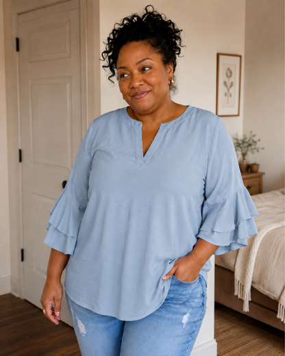 Blusa Fluida de Mujer con Mangas de Volantes