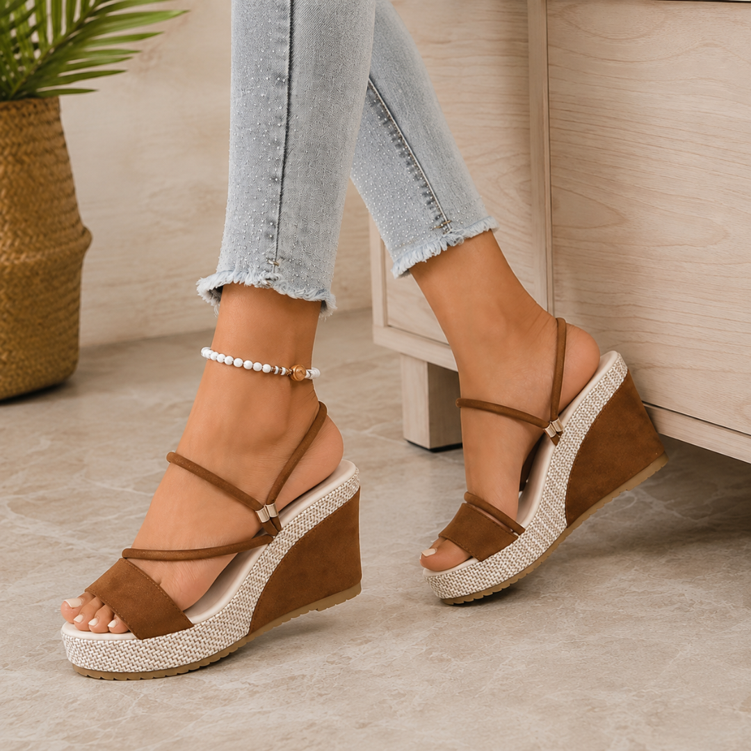 Sandalias de Cuña con Tiras Elásticas y Ajuste Envolvente