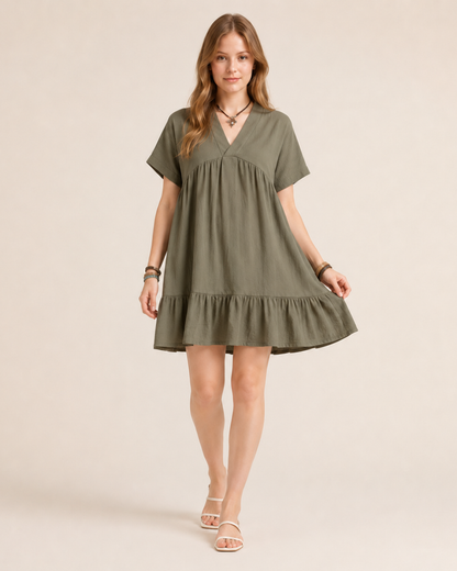 Vestido Corto Fluido con Escote en V