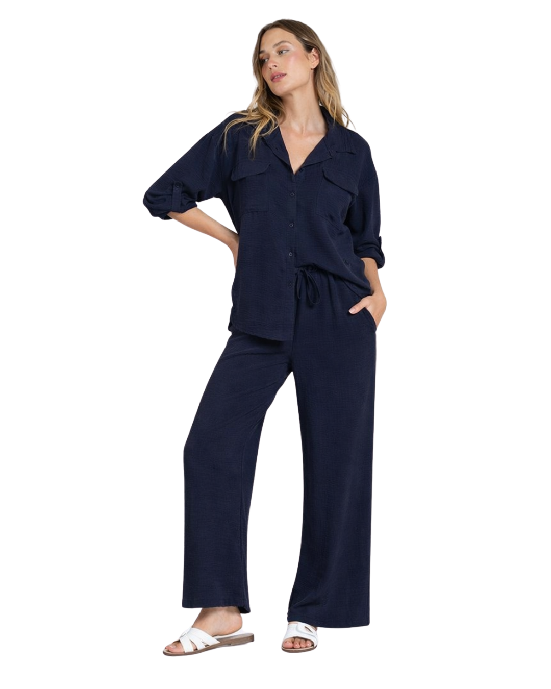 Conjunto de Corte Holgado con Tela Texturizada para Mujer
