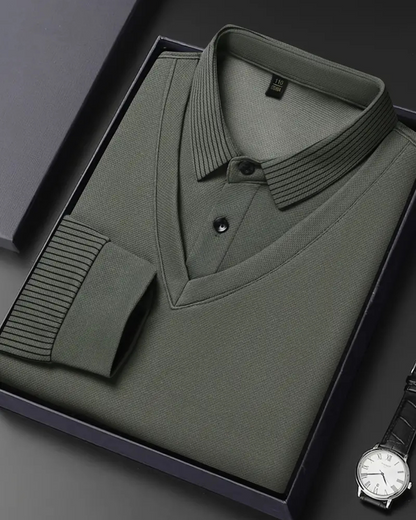 Camisa de Dos Piezas con Cuello Falso a Rayas para Hombres