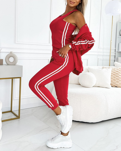 Conjunto de 3 piezas para mujer con detalles de rayas