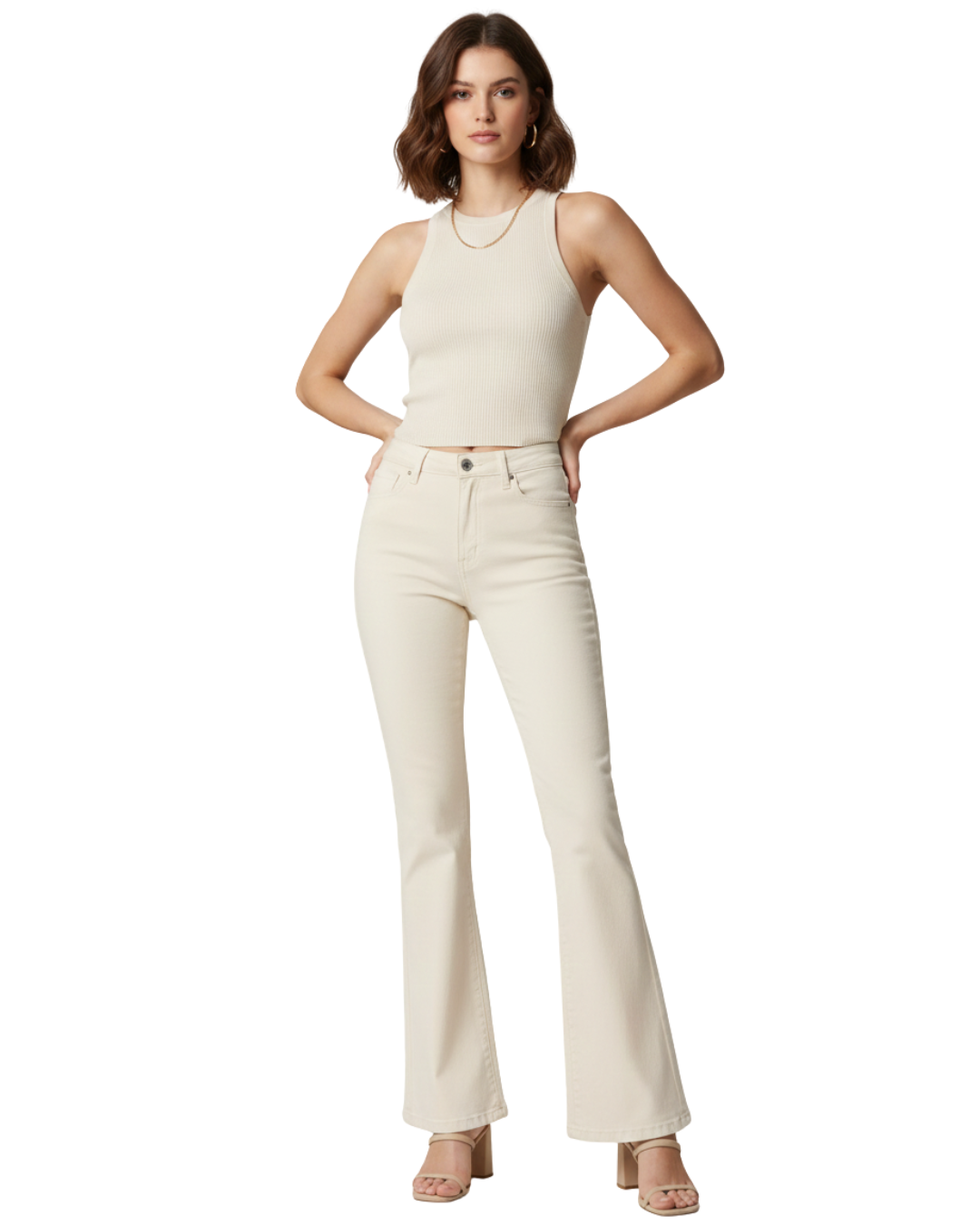 Pantalón faja de corte acampanado para mujer
