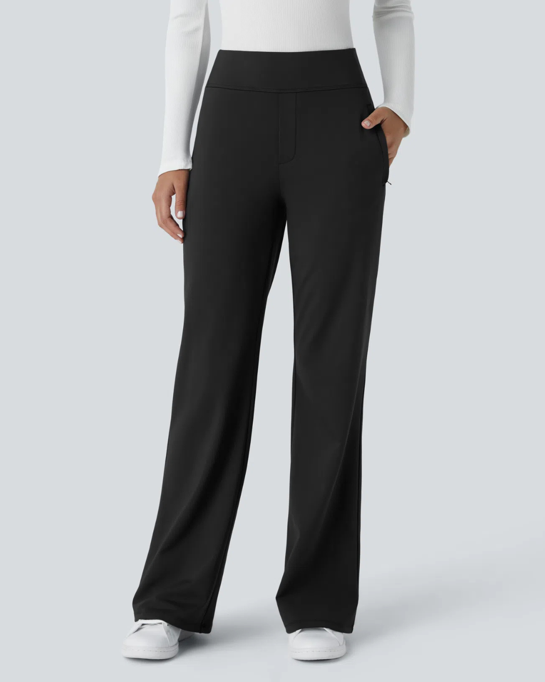 Pantalon de Cintura Alta para Mujer con Bolsillos Laterales con Cremallera