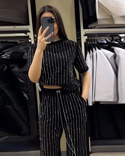 Conjunto casual de dos piezas con pantalones y camisa de manga corta para mujer®
