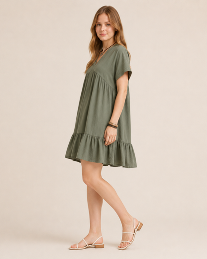 Vestido Corto Fluido con Escote en V