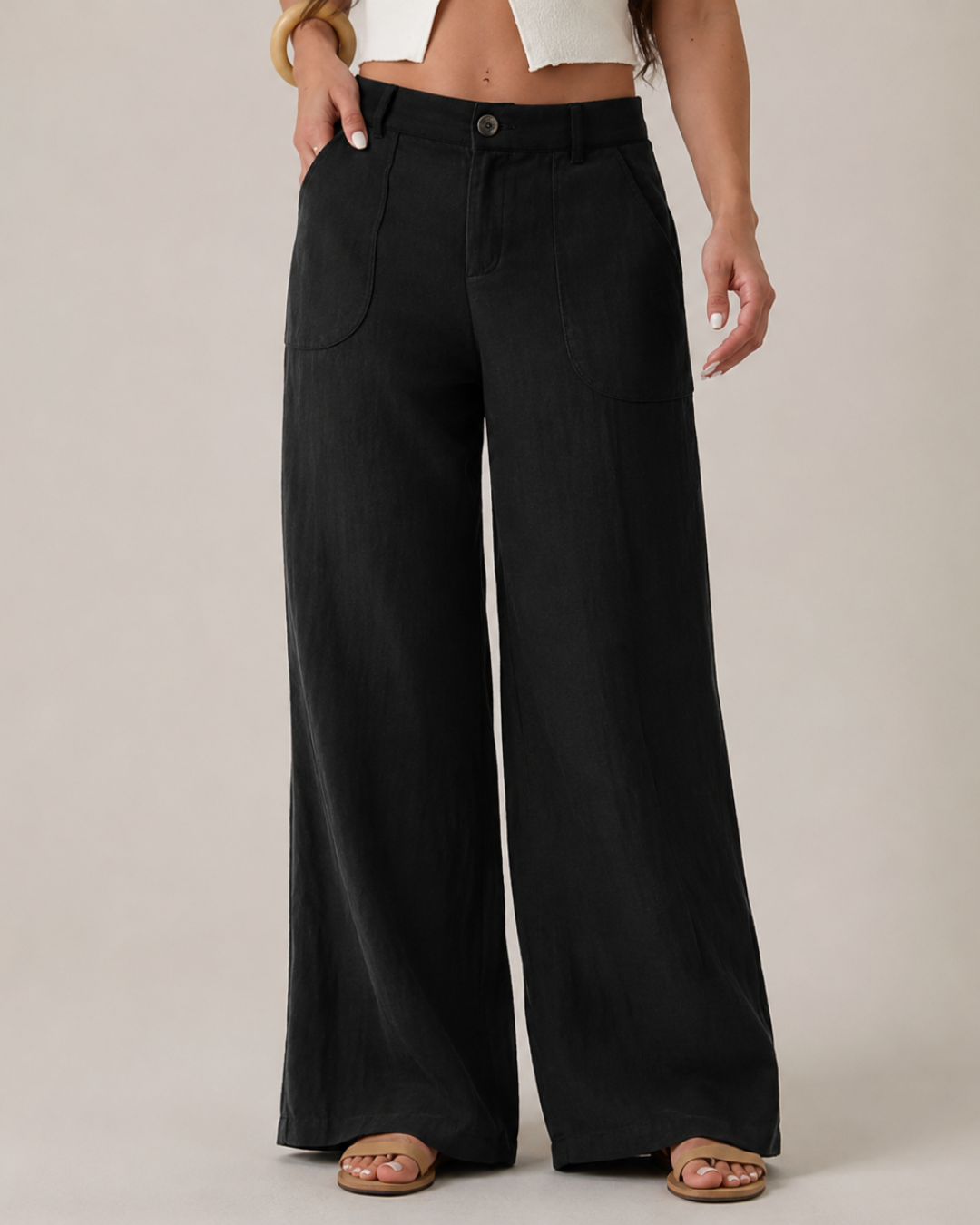 Pantalón Palazzo de Lino con Bolsillos