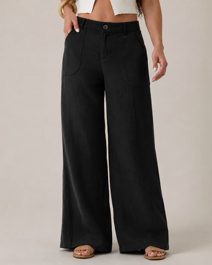 Pantalón Palazzo de Lino con Bolsillos