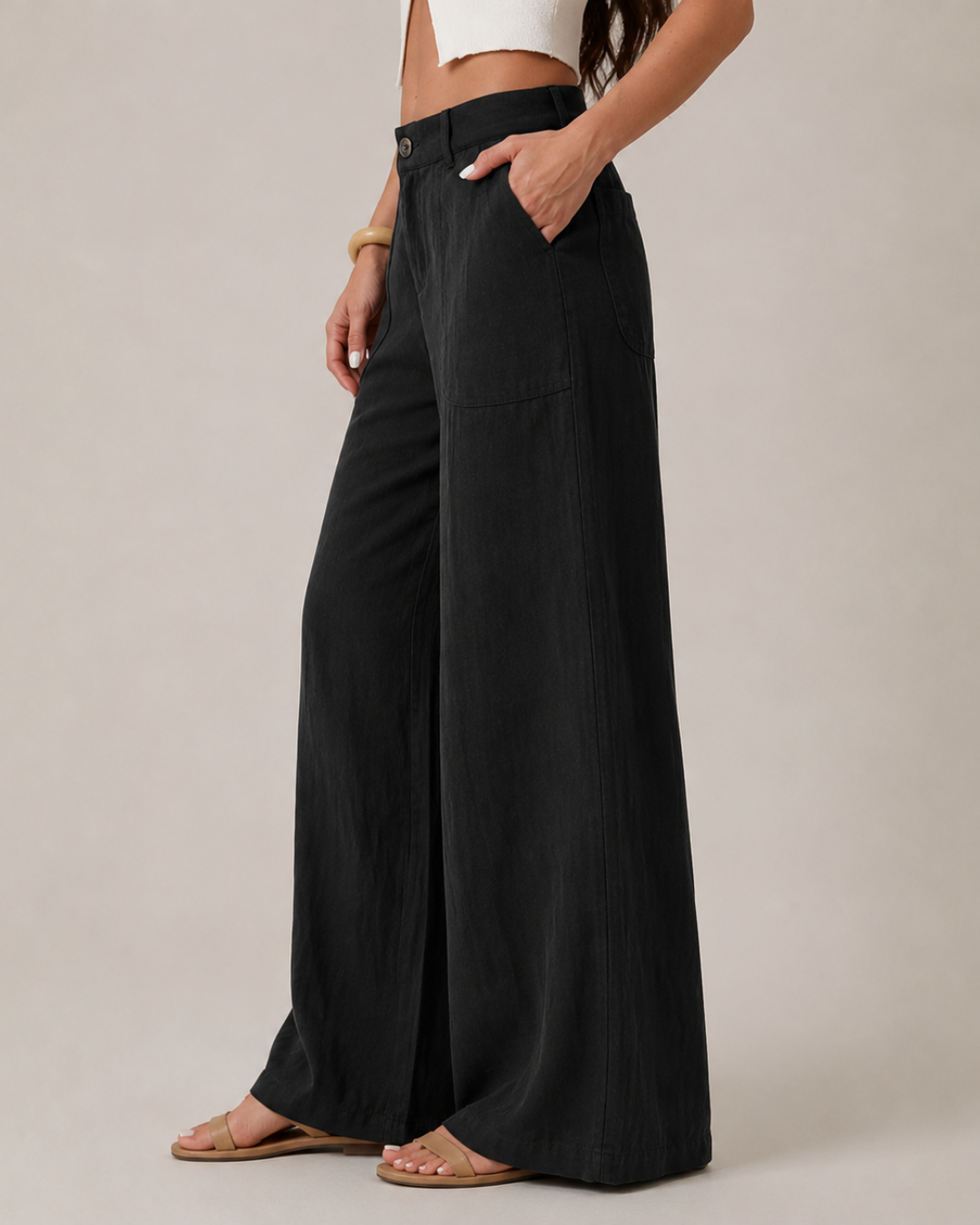 Pantalón Palazzo de Lino con Bolsillos