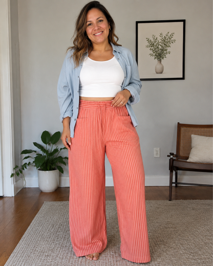 Pantalones a rayas de pierna ancha y cintura ajustable®