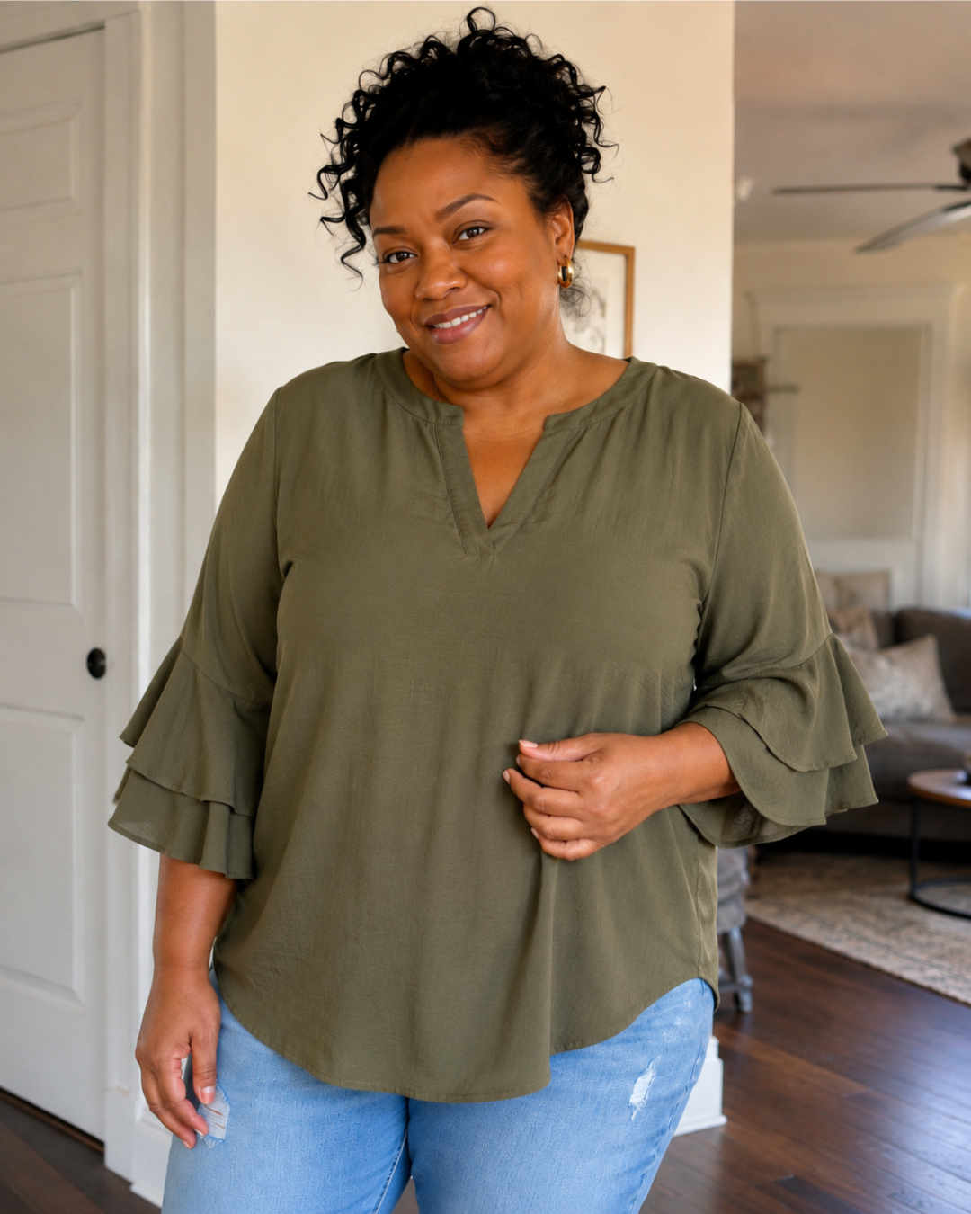 Blusa Fluida de Mujer con Mangas de Volantes