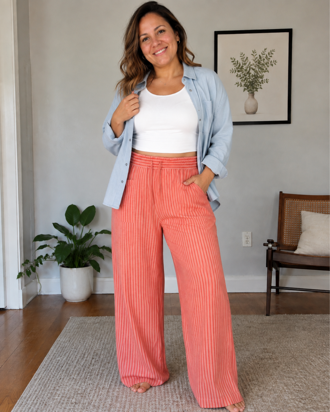 Pantalones a rayas de pierna ancha y cintura ajustable®
