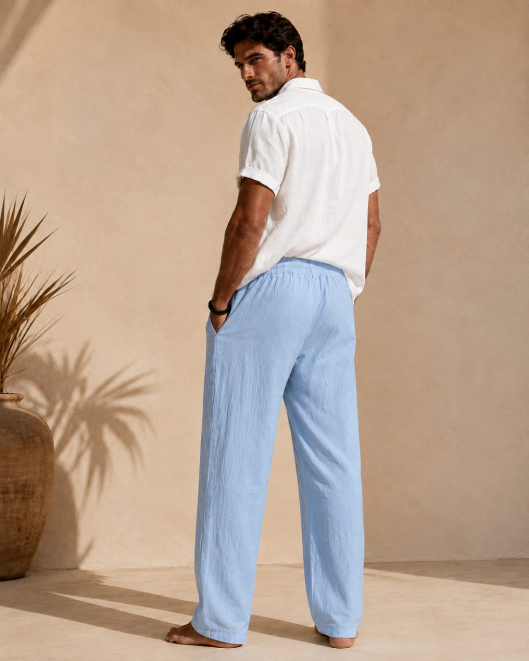 Pantalón de Lino Transpirable de Corte Recto